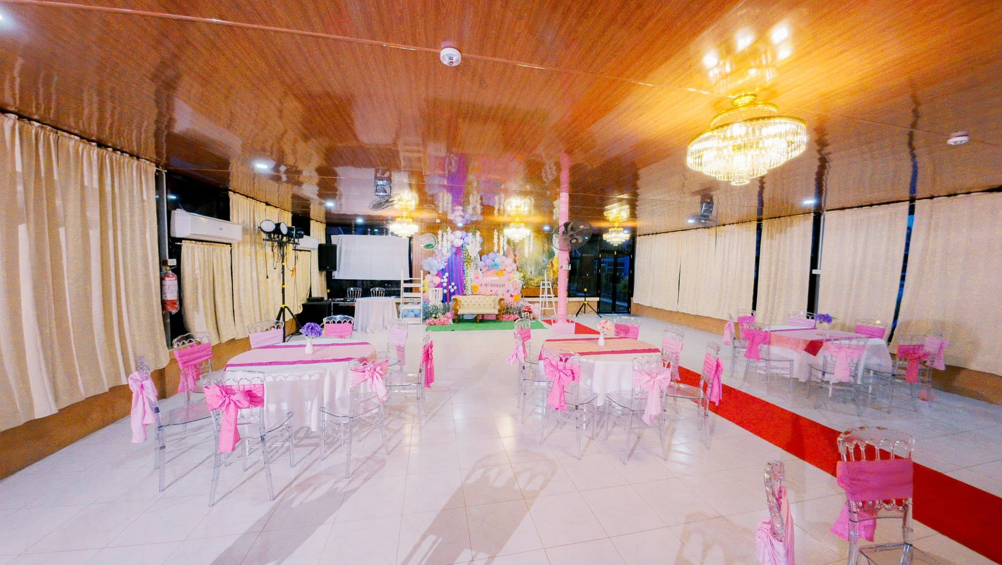 Function hall set up for a celebration
