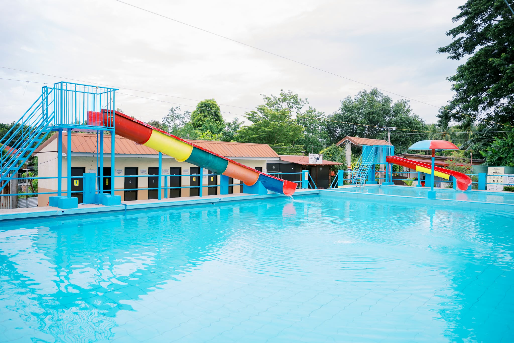Pool with twin waterslides