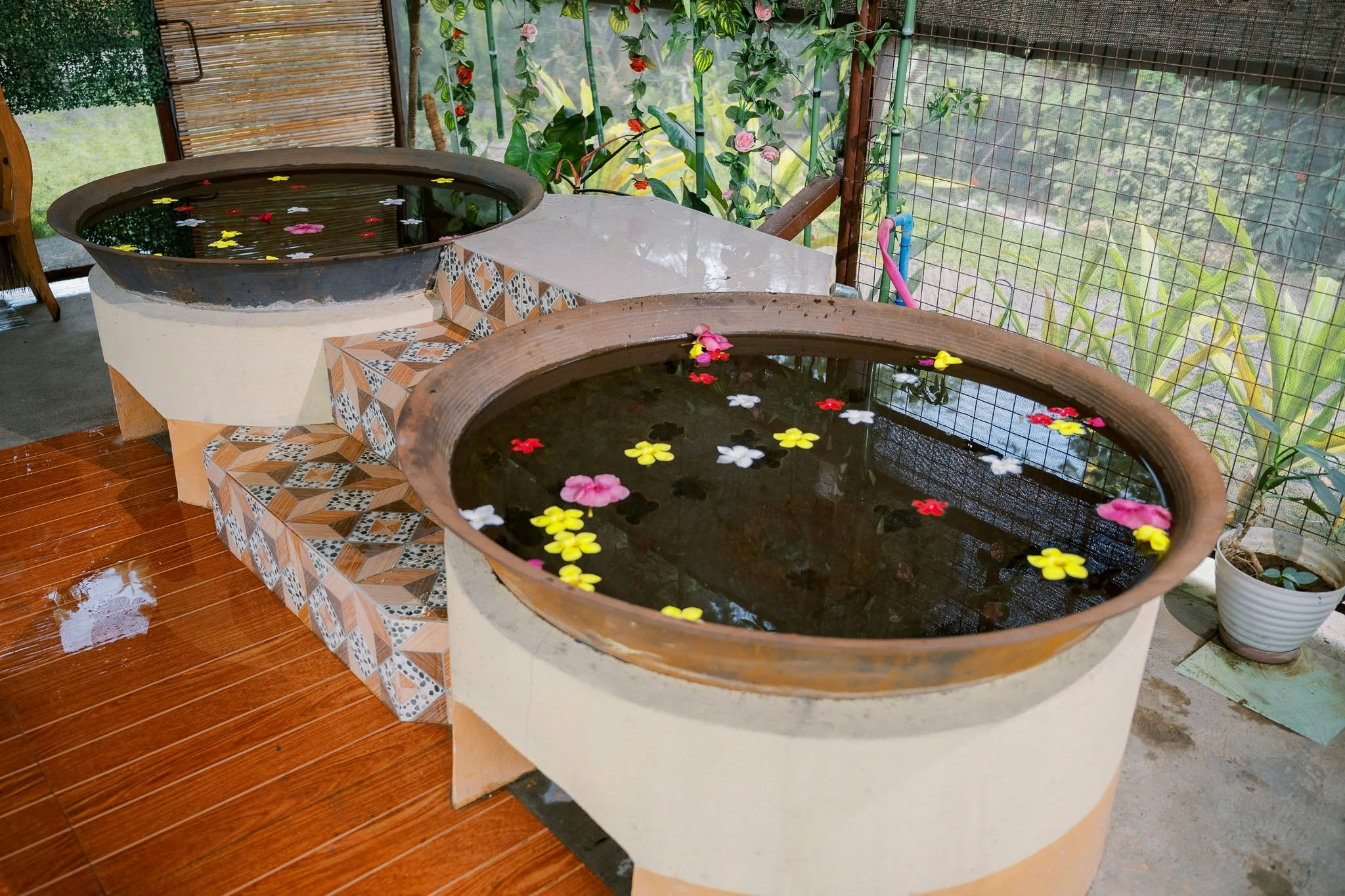 Flower petals in the hot tubs