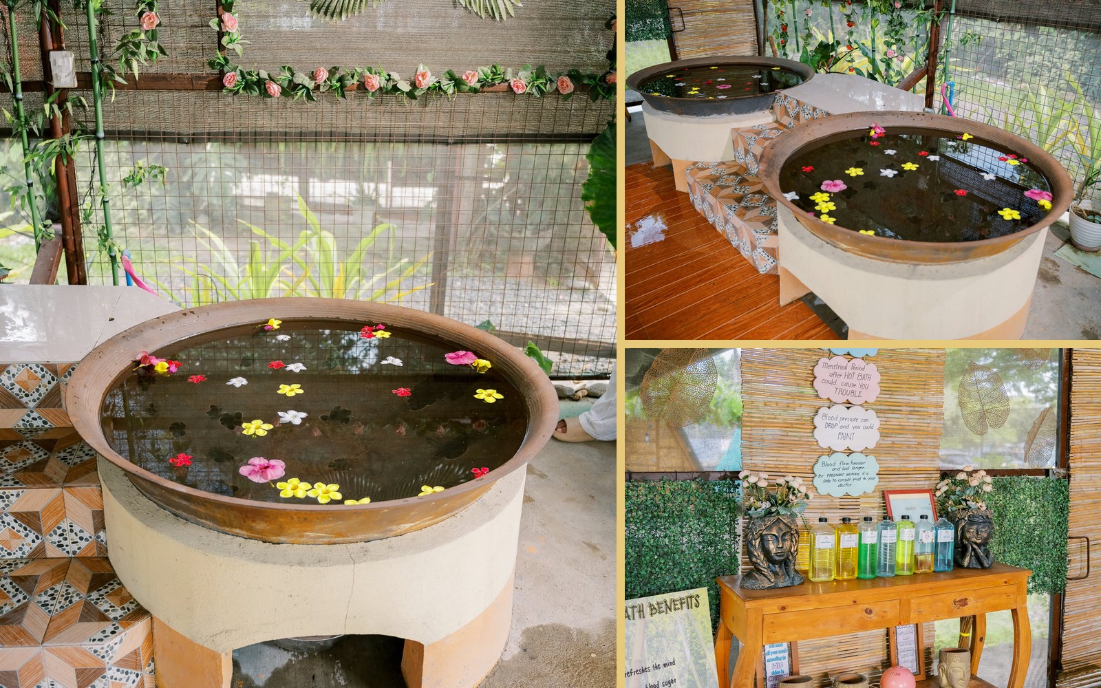 Kawa hot pots with flowers and herbal oils at Elnimo's Place